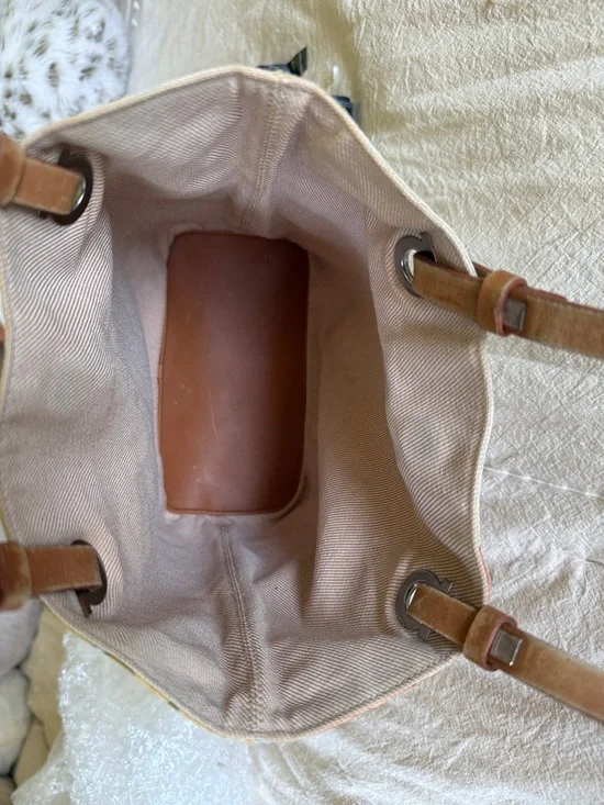 Salvatore Ferragamo Leopard & Leaf Print Canvas Tote in Blue, Gold and Brown - Picture 5 of 10